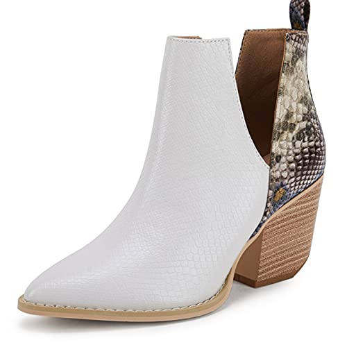 Womens V Cut Out Ankle Boot Pointed Toe Snakeskin