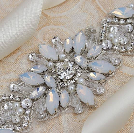 Crystal Flower Bridal Sash Pearls