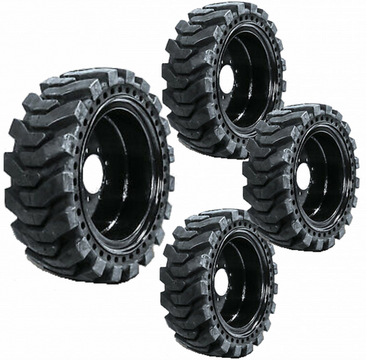 4 NEW SOLID SKID STEER TIRES 12X16.5 FLAT PROOF 8 LUG FITS CAT