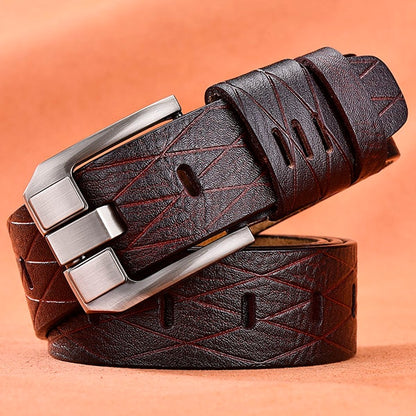 Mens Genuine Leather Belt Strap Pin Buckle Black Khaki Brown
