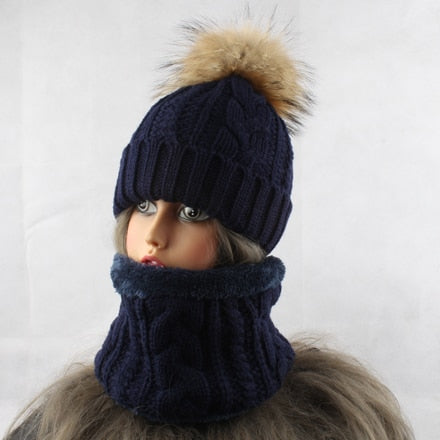 Womens Pom-Pom Scarf Winter Hat