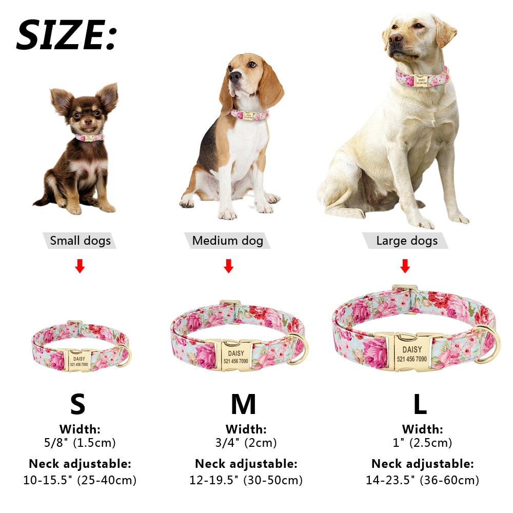 Flower Dog Tag Collar Personalized Pet Name ID