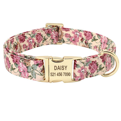 Flower Dog Tag Collar Personalized Pet Name ID