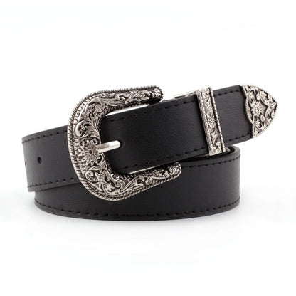 Hup Women Black Leather Western Cowgirl Waist Belt Waistband Single Metal Buckle