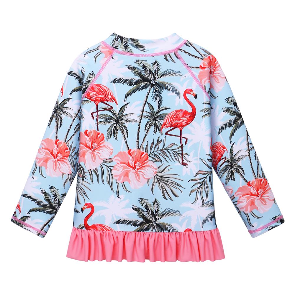 Long Sleeves Girls Swimsuit UPF50+ Flamingo Floral Ruffle