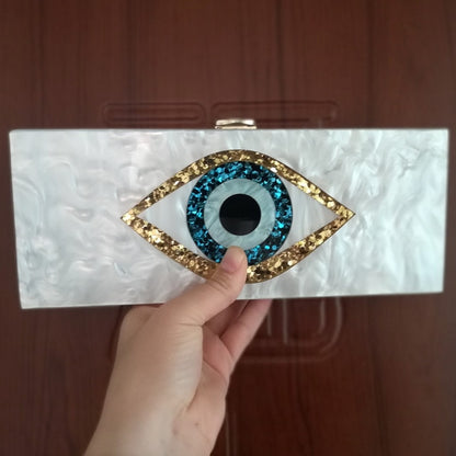 Pearl White Black Evil Eye Bag Acrylic Clutch Purse Party Travel Handbags