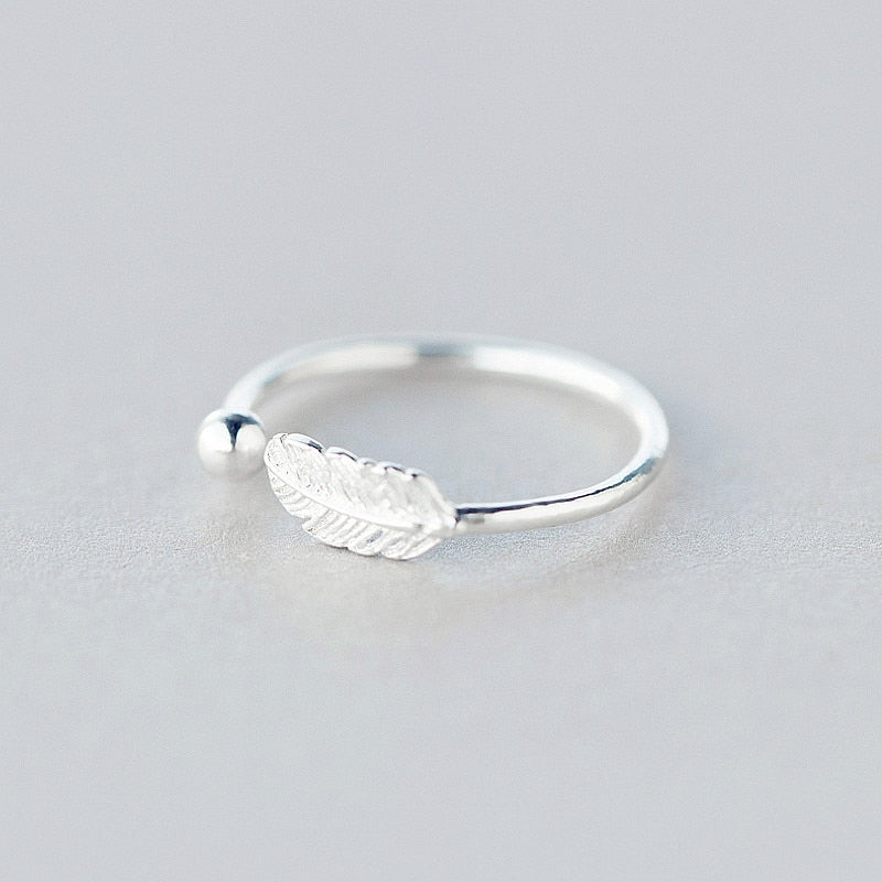 Ring 925 Sterling Silver Feather Adjustable Jewelry