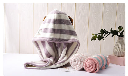 Striped Microfiber Quick Drying Hair Towel Bath Hat