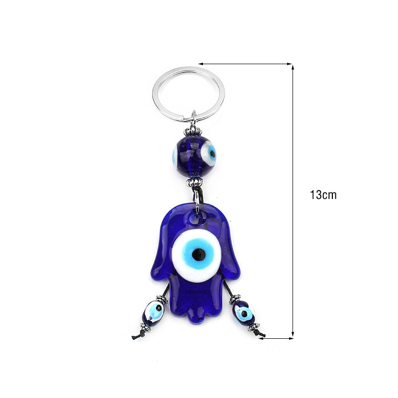 Evil Eye Keychain Blue Glass Hamsa Good Luck