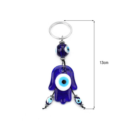 Evil Eye Keychain Blue Glass Hamsa Good Luck