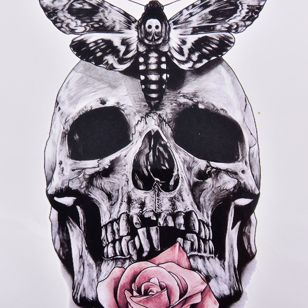 Skull Moth Rose Waterproof Temporary Tattoo