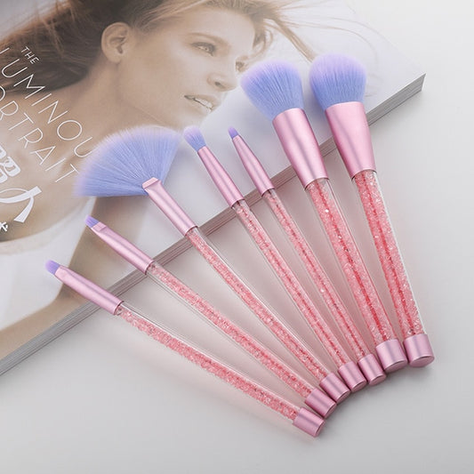 Pink, Blue, Gold - 7 PC Set -Unicorn Glitter Makeup Brushes