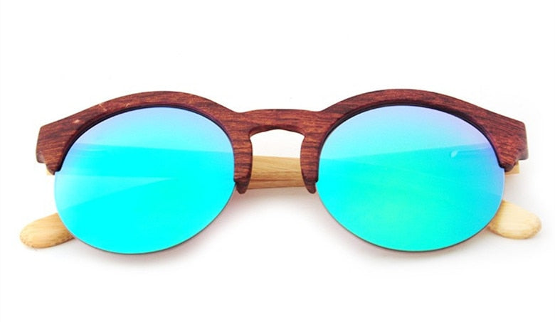 Womens Wooden Round Mirror Sunglasses
