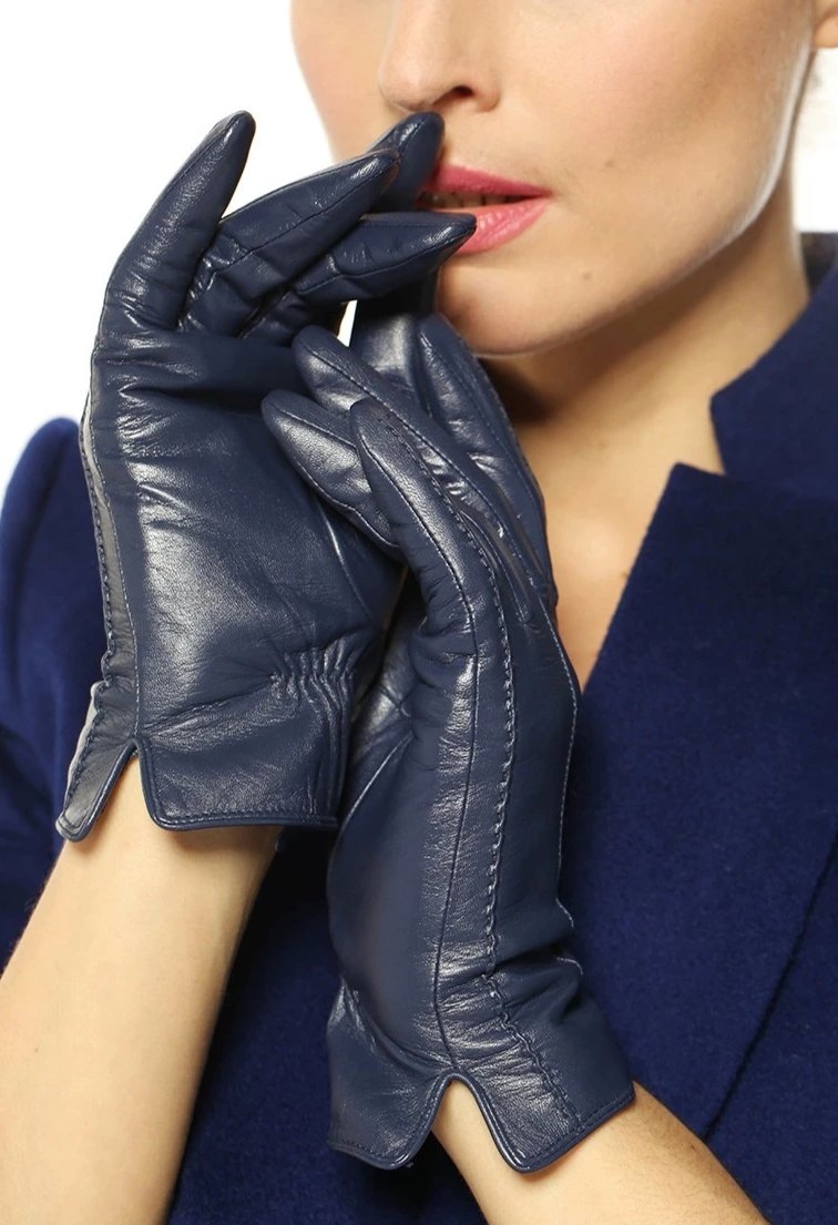 Elegant Womens Genuine Lambskin Leather Gloves Plus Velvet Thermal Blue Brown Purple