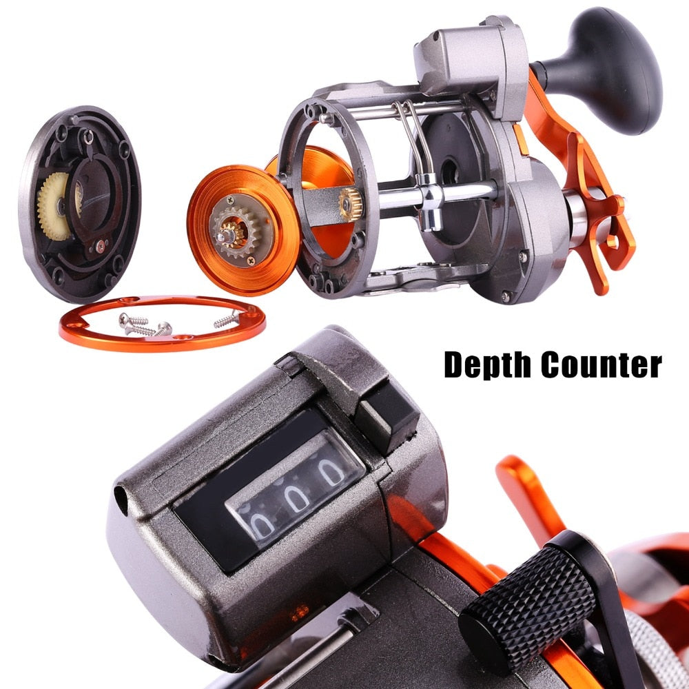 Line Counter Trolling Fishing Reel Level Wind Cast Drum Digital Display