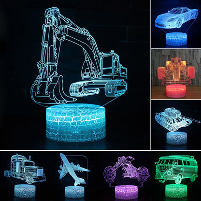 Car Bus Excavator 3D LED Lamp Night Light