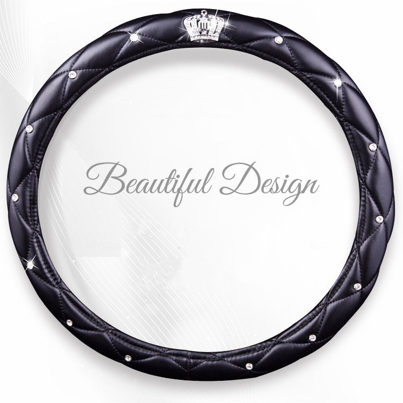 Leather Crown Car Steering Wheel Cover