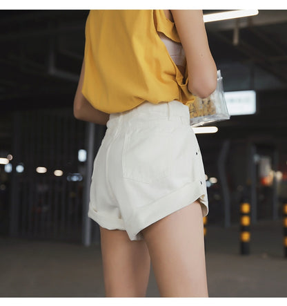 Womens Vintage Denim Shorts Jeans Wide Leg High Waist