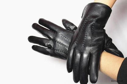 Mens Winter Gloves Leather Deerskin Autumn Winter Warm
