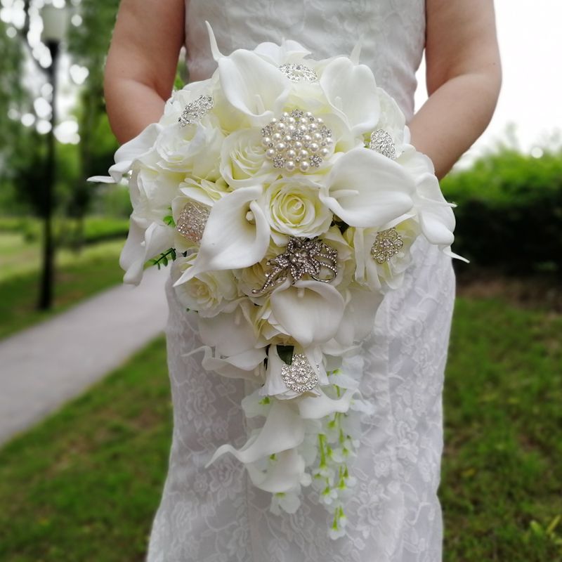 Waterfall Ivory Orchid Wedding Flowers Bouquet