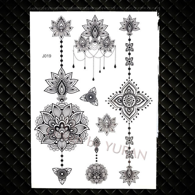 Black Feather Mandala Flower Temporary Tattoos