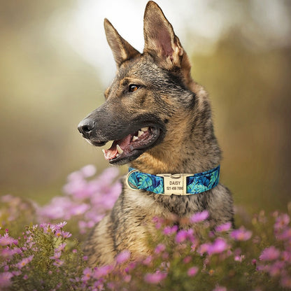 Flower Dog Tag Collar Personalized Pet Name ID