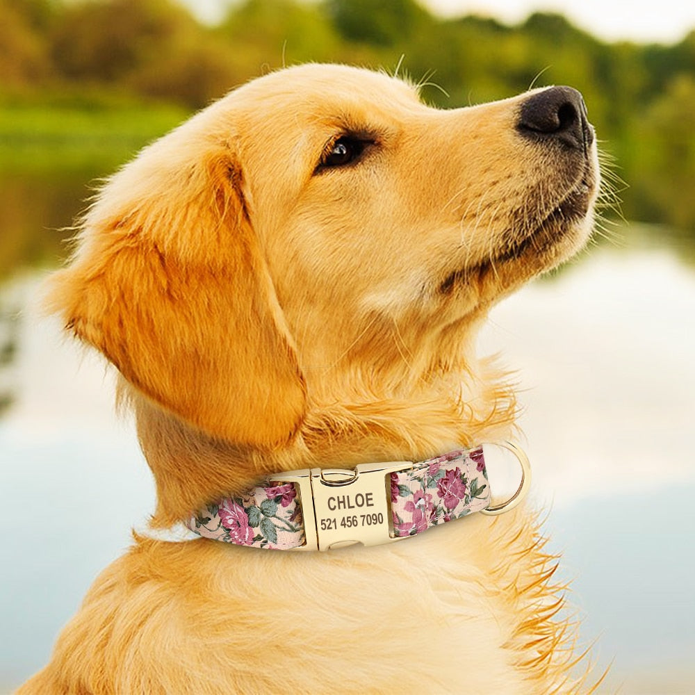 Flower Dog Tag Collar Personalized Pet Name ID