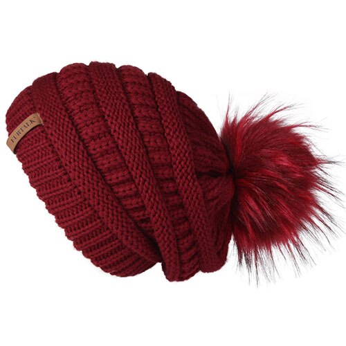 Winter Knitted Pompom Slouchy Beanie Skullies