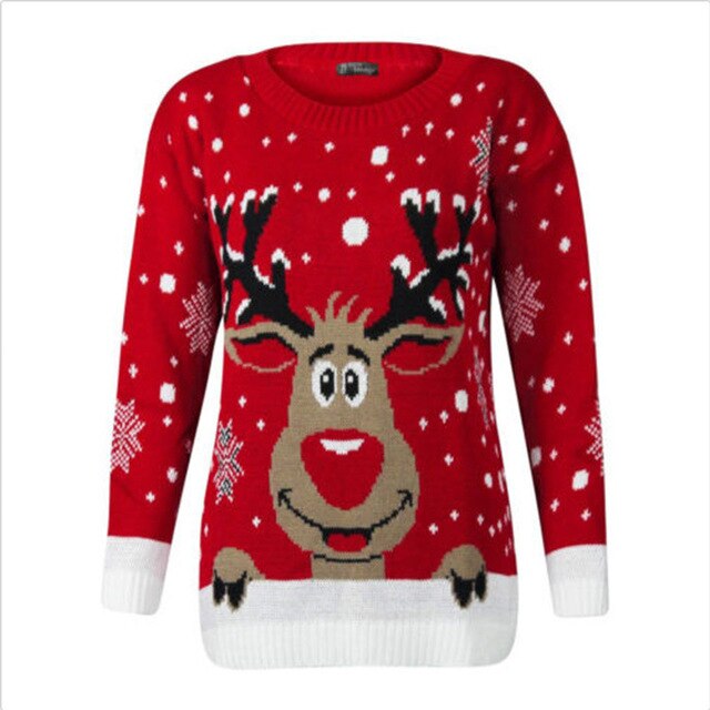 Women Christmas Deer Warm Knitted Long Sleeve Ugly Sweater O-Neck Casual