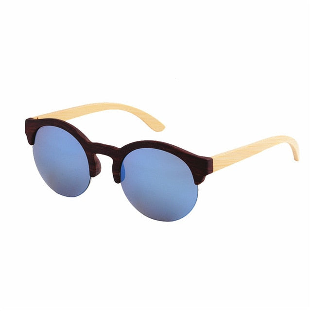 Womens Wooden Round Mirror Sunglasses