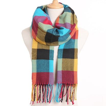 Womens Plaid Winter Fall Scarf Cashmere