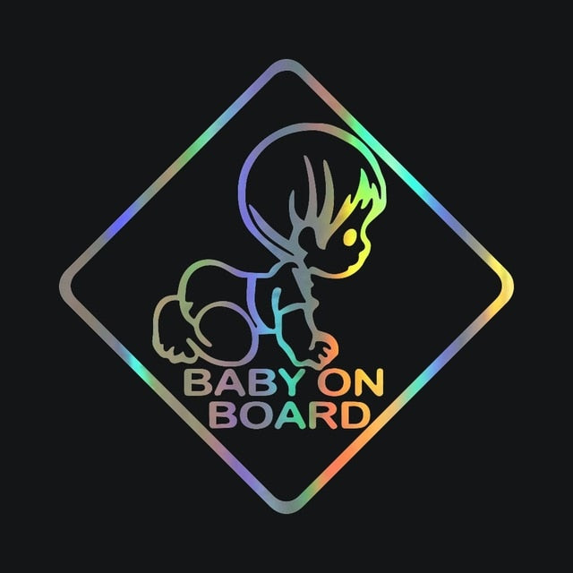 Funny BABY ON BOARD Metallic Car Sticker