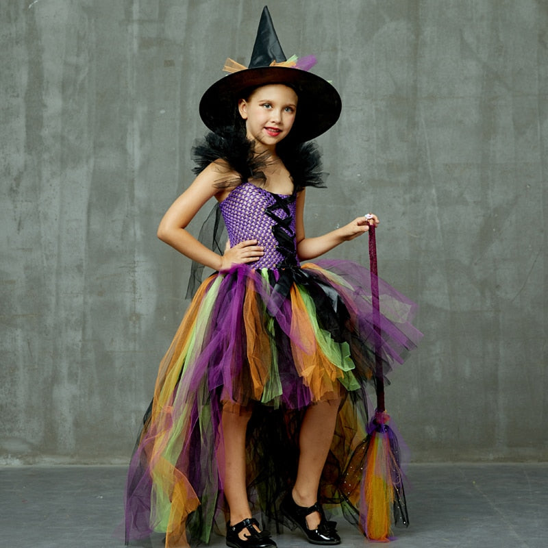 Girls Halloween Witch Tutu Rainbow Dress