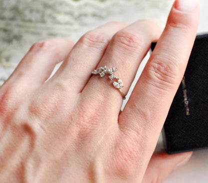 925 Sterling Silver Olive Leaf CZ Stone Ring