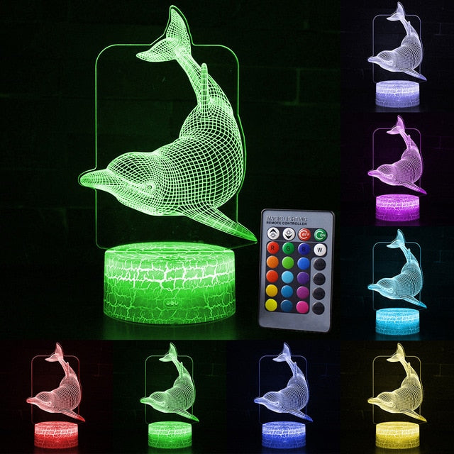 3D LED Night Light Dolphin Room Decor