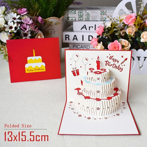 3D Pop Up Cards Birthday Cake Postcards