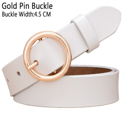 Solid Color Fashion Round Ring Buckle Belt Genuine Leather