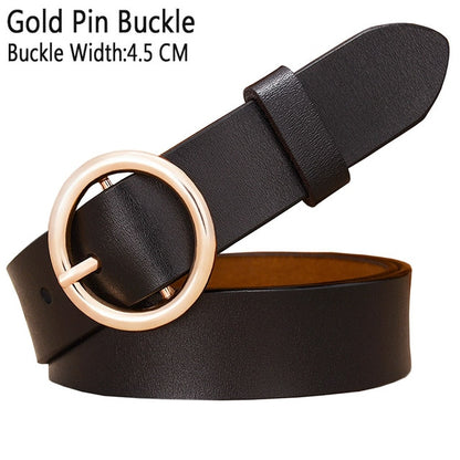 Solid Color Fashion Round Ring Buckle Belt Genuine Leather