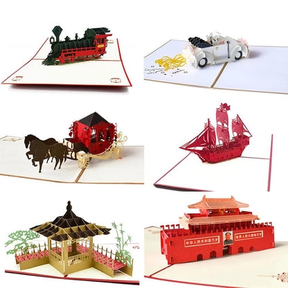 3D Pop Up Cards Birthday Train Plain Sailboat Bike Guitar