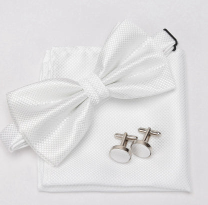 Mens Bowtie Cufflinks Hanky Set