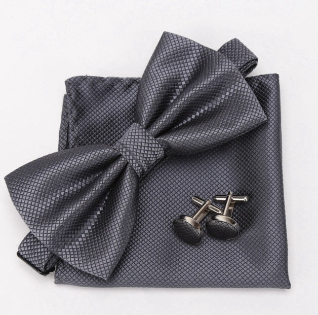 Mens Bowtie Cufflinks Hanky Set