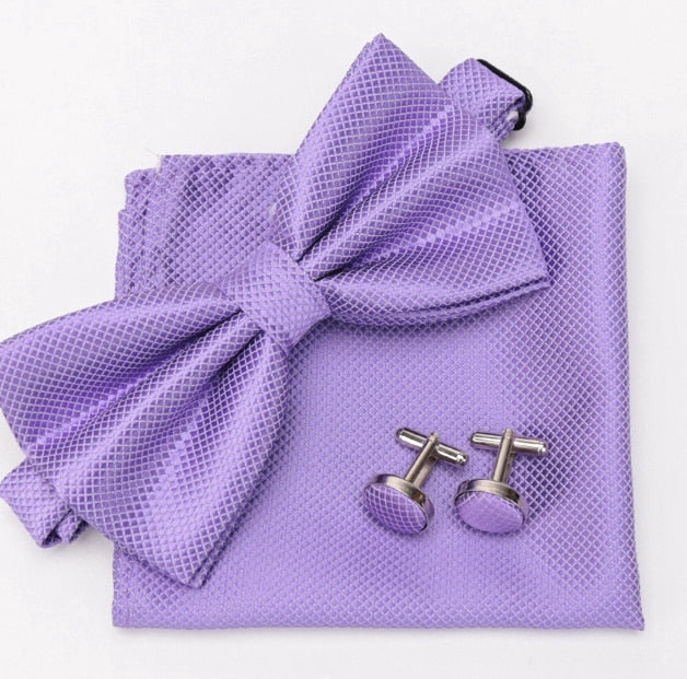 Mens Bowtie Cufflinks Hanky Set