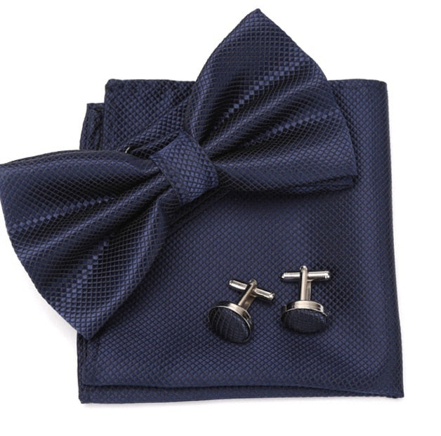 Mens Bowtie Cufflinks Hanky Set