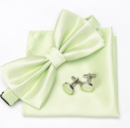 Mens Bowtie Cufflinks Hanky Set