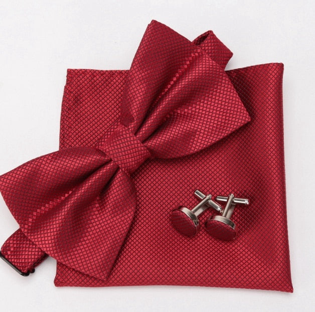 Mens Bowtie Cufflinks Hanky Set