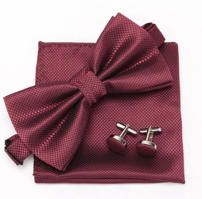Mens Bowtie Cufflinks Hanky Set