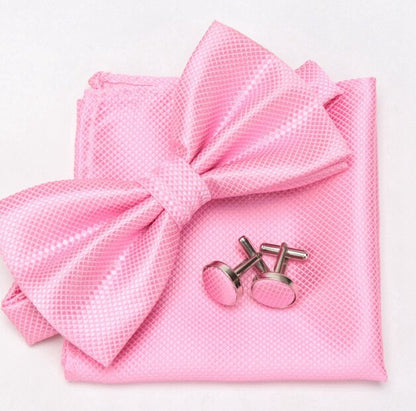 Mens Bowtie Cufflinks Hanky Set