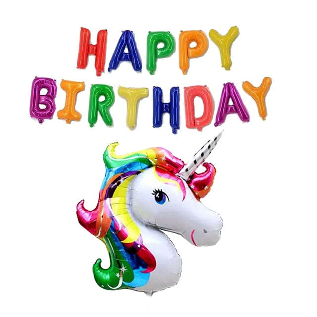 Large Unicorn Birthday Party Balloon Stand 3D Horse Decorations Feliz Cumpleaños