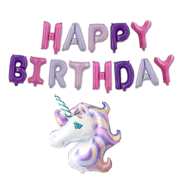 Large Unicorn Birthday Party Balloon Stand 3D Horse Decorations Feliz Cumpleaños