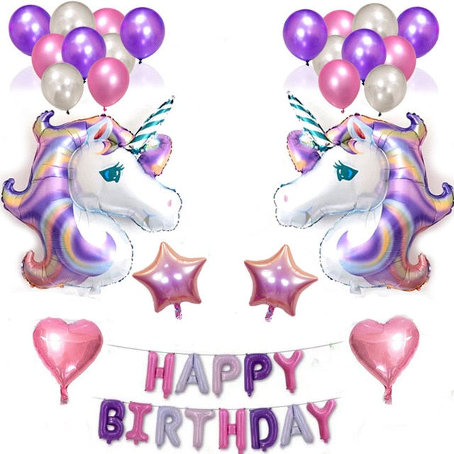 Large Unicorn Birthday Party Balloon Stand 3D Horse Decorations Feliz Cumpleaños